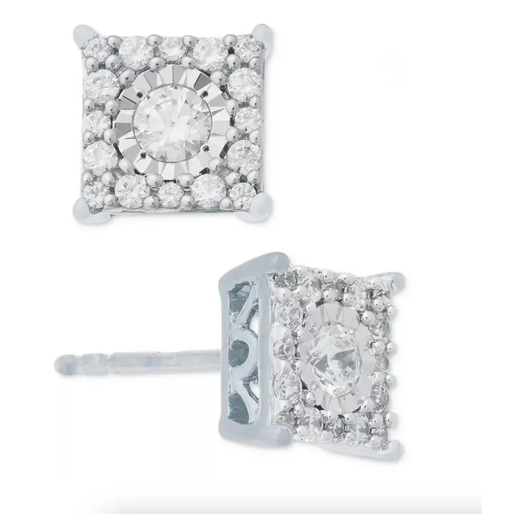 Macys Diamond Cluster Stud Earrings (1/3 cttw) in 14k White Gold - New with Tags